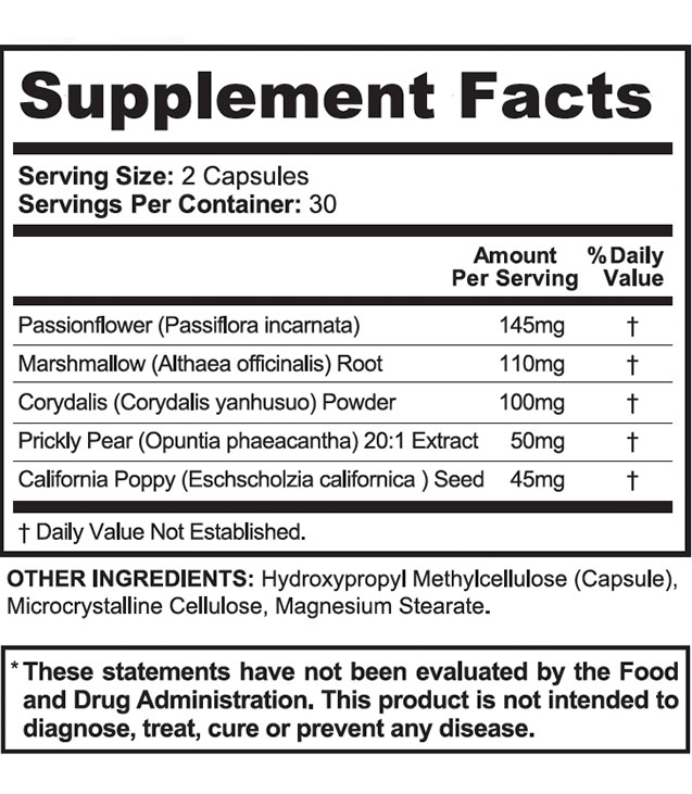 NervEase supplement facts label